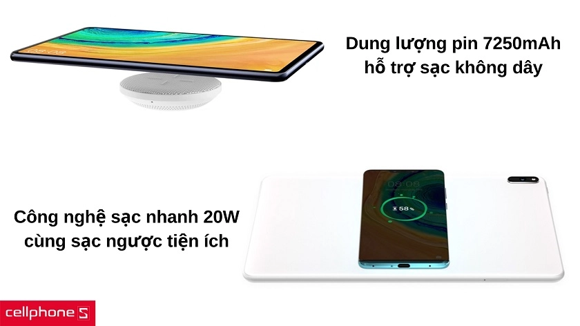 Dung lượng pin 7250mAh hỗ trợ sạc không dây & sạc ngược