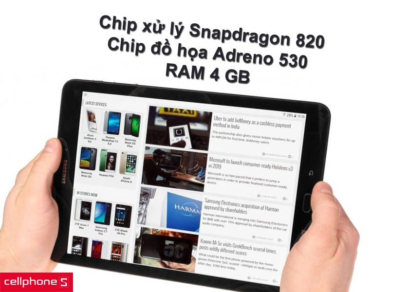 Cấu hình mạnh mẽ với chip xử lý Snapdragon 820, chip đồ họa Adreno 530, RAM 4 GB