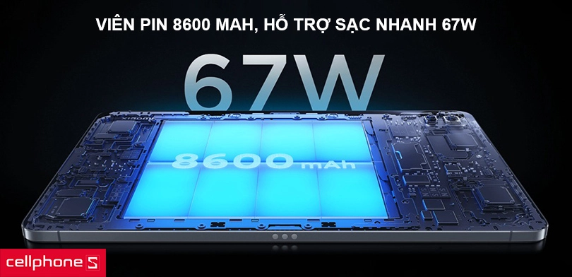 Viên pin 8600 mAh, hỗ trợ sạc nhanh 67W