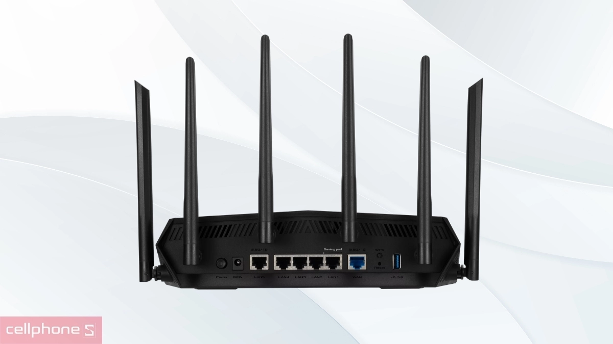 Router Wifi 6 Asus TUF Gaming AX6000 được trang bị 2 cổng 2.5G hỗ trợ WAN và LAN linh hoạt