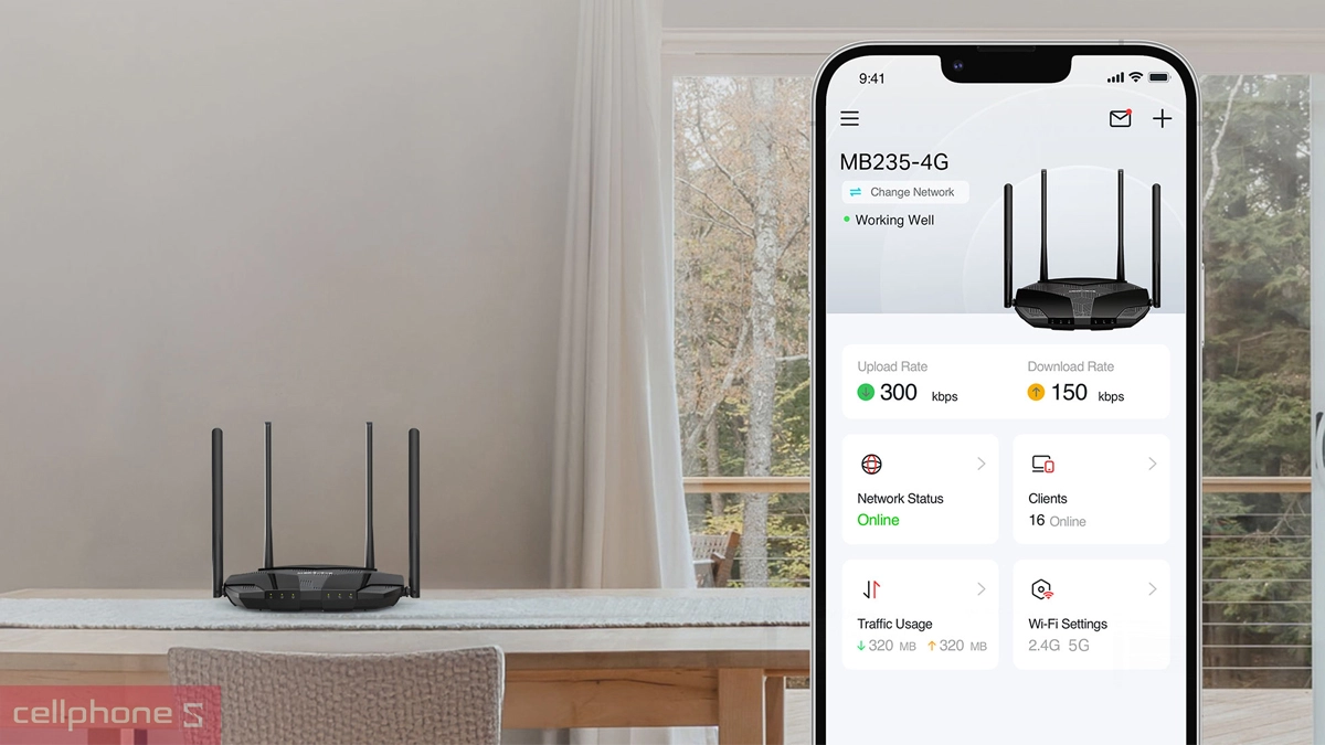 Quản lý app của router Wifi Mercusys MB235-4G AC1200 băng tần kép