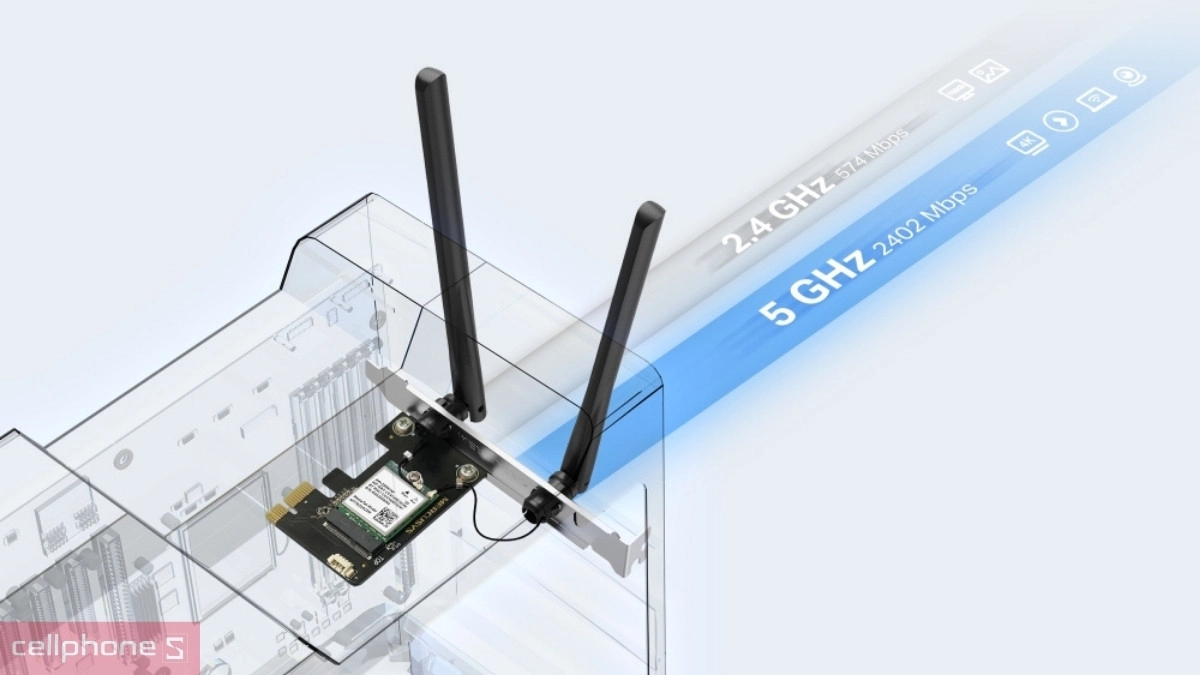 Card mạng Mercusys MA80XE AX3000 Wifi 6 Bluetooth 5.3 - Kết nối không dây tiện lợi