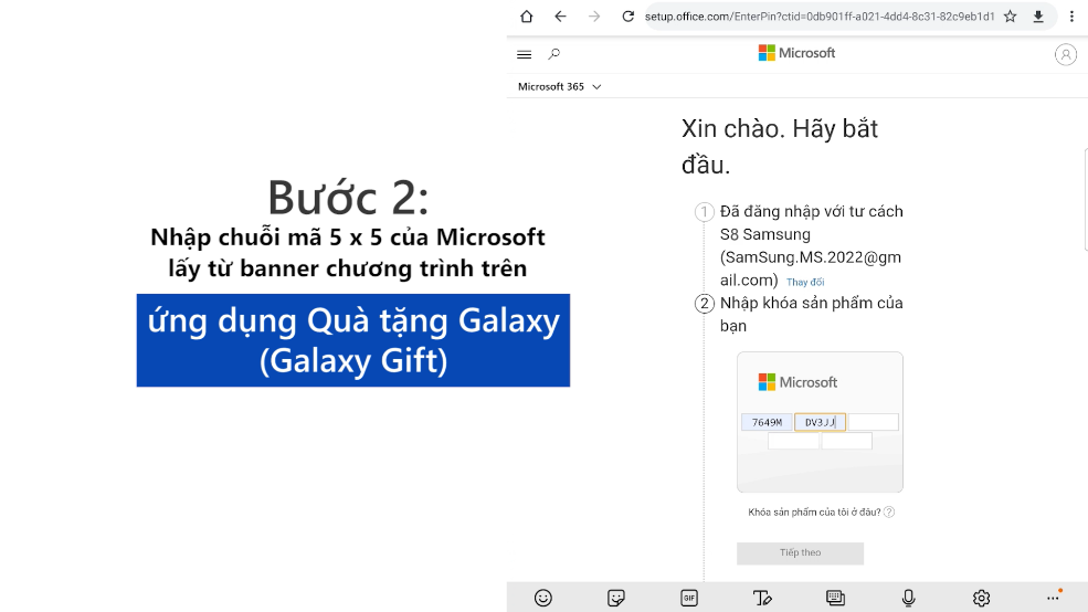 Nhập chuỗi mã 5 x5 của Microsoft