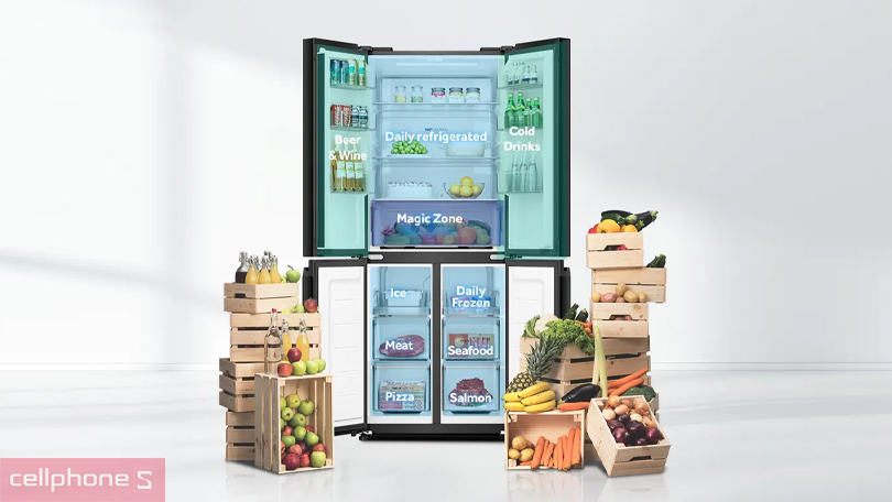 Không gian lưu trữ Tủ lạnh AQUA Multidoor 410 lít 2024 (AQR-M466XA(GB))