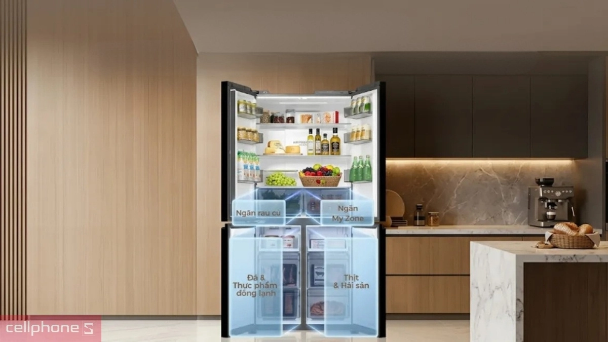 Tủ lạnh Aqua Inverter Multi Door 506 lít (AQR-M570XA(FS)) sở hữu dung tích lớn, phù hợp với gia đình 4-5 người 