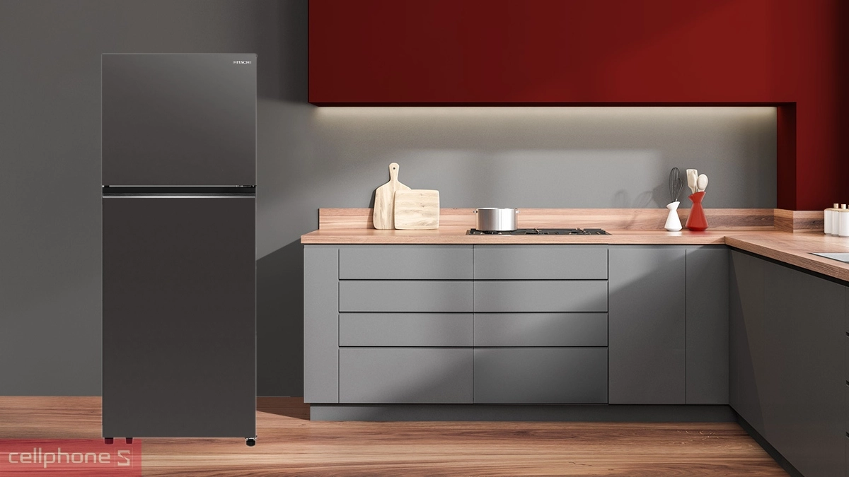 Tủ lạnh Hitachi Inverter 374 lít HRTN6408SAGMGVN có thiết kế 2 cửa trên dưới tinh gọn