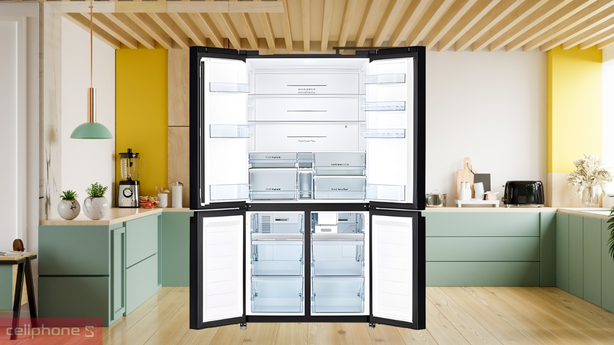 Ngăn chứa và bảng điều khiển tủ lạnh Hitachi Inverter Multi Door 645 lít R WB700PGV4 GBK