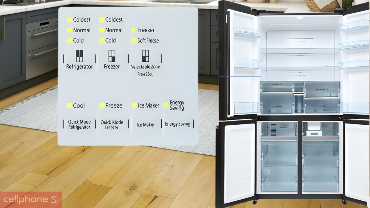 Bảng điều khiển trực quan, dễ thao tác của tủ lạnh Hitachi Inverter MultiDoor 569 lít (R-WB640PGV1 GMG)