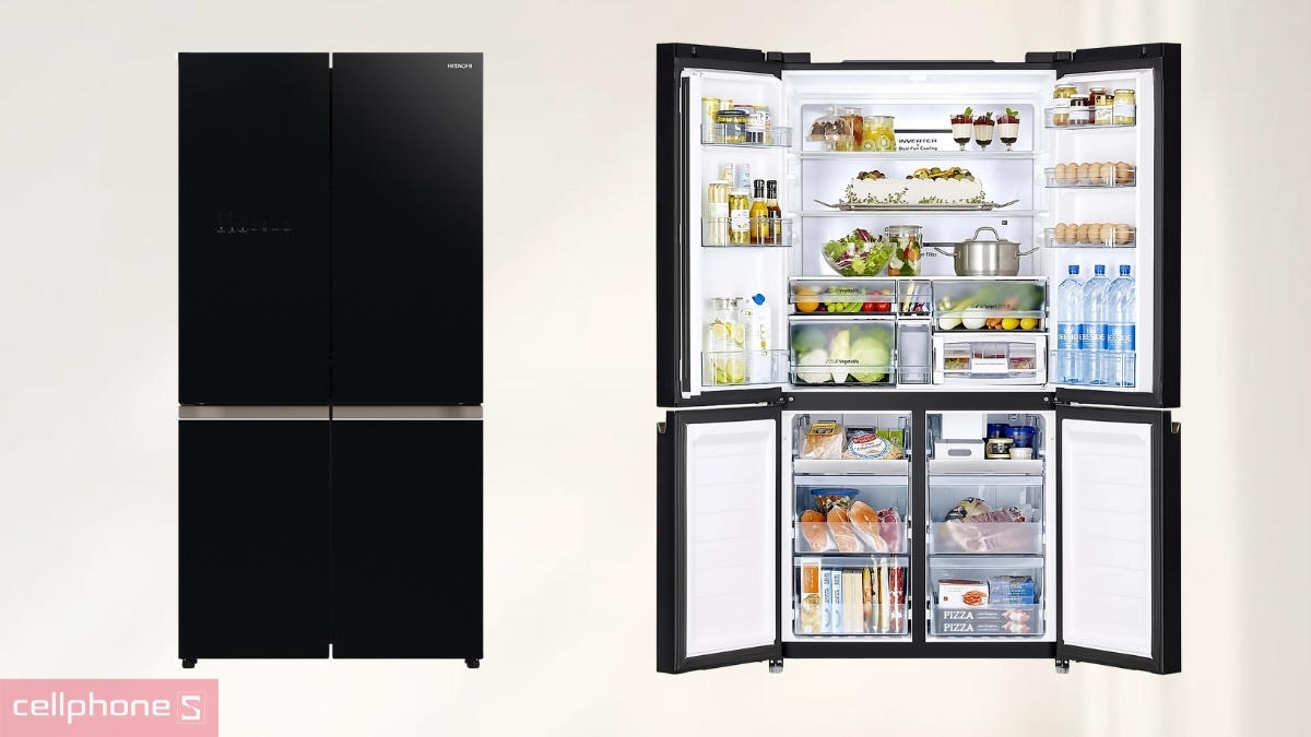 Không gian lưu trữ rộng rãi của tủ lạnh Hitachi Inverter Multidoor 569 lít (R-WB640VGV0 GBK)
