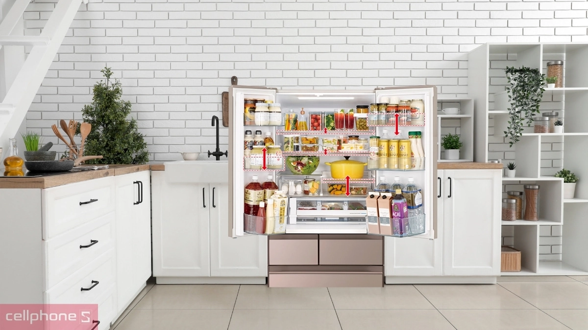Dung tích lưu trữ rộng rãi của tủ lạnh Hitachi Inverter Multidoor 617 lít (R-HW620RV X)