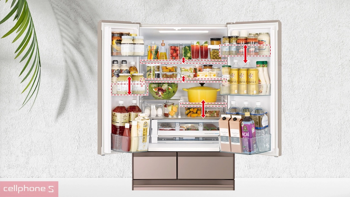 Kích thước, dung tích chứa lớn của tủ lạnh Hitachi Inverter Multidoor 617 lít (R-HW620RV XK)