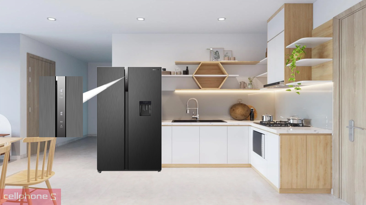 Màn hình tủ lạnh Hitachi Inverter Side by Side 525 lít HRSN9552DWDXVN