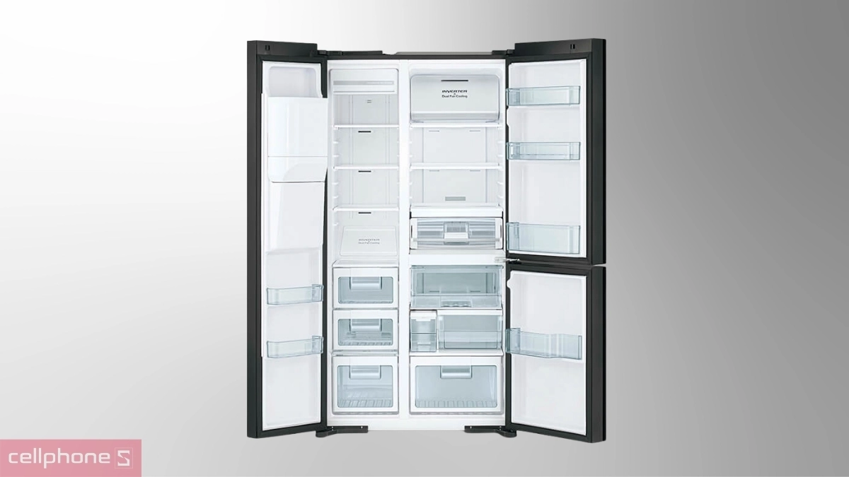 Hệ thống làm lạnh kép trên tủ lạnh Hitachi Inverter Side By Side 569 lít R-MX800GVGV0 GBK