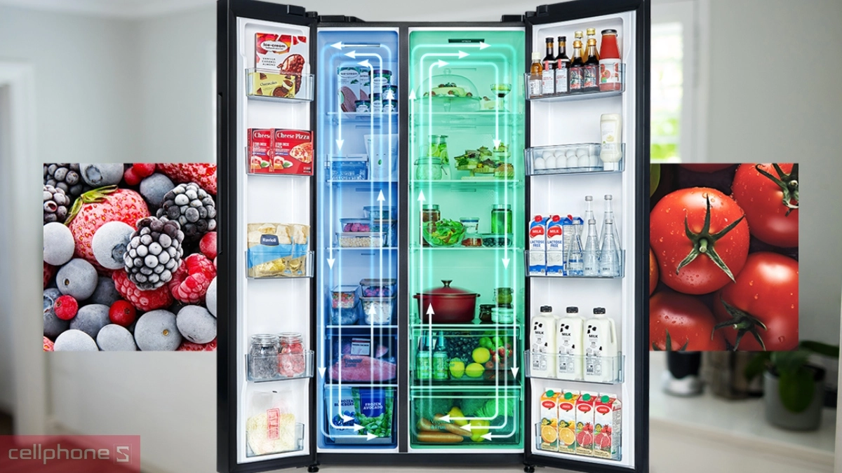 Không gian lưu trữ rộng rãi của tủ lạnh Hitachi Inverter Side By Side 656 lít (HRSN9713ESMGWVN)