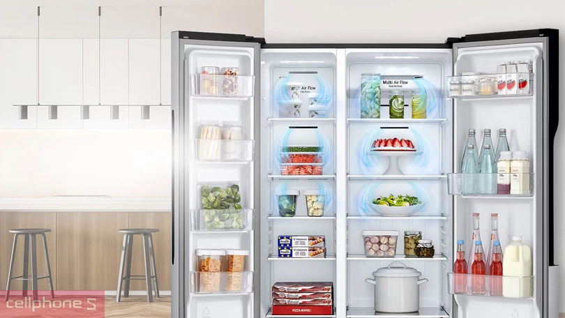 Không gian lưu trữ rộng rãi của tủ lạnh LG Inverter Side by Side GR-B256BL 519 Lít