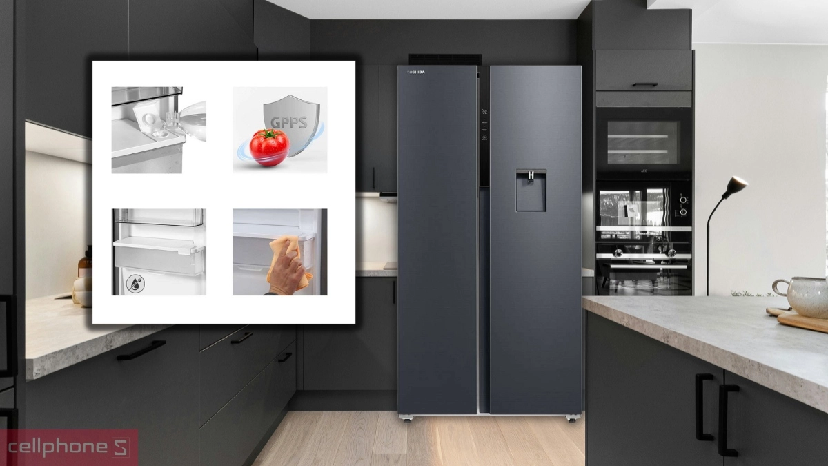 Khử mùi tủ lạnh Toshiba Inverter 596 Lít Side By Side GR-RS775WI-PMV(06)-MG