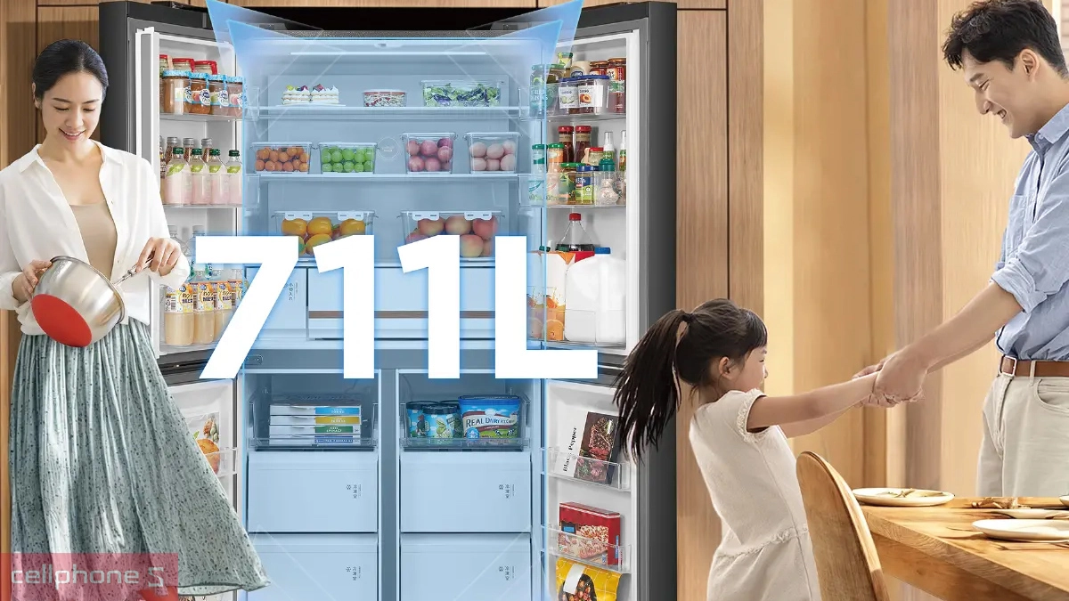 Dung tích tủ lạnh Toshiba Inverter 711 lít Multi Door (GR-RF900WI-PMV(06)-MG)