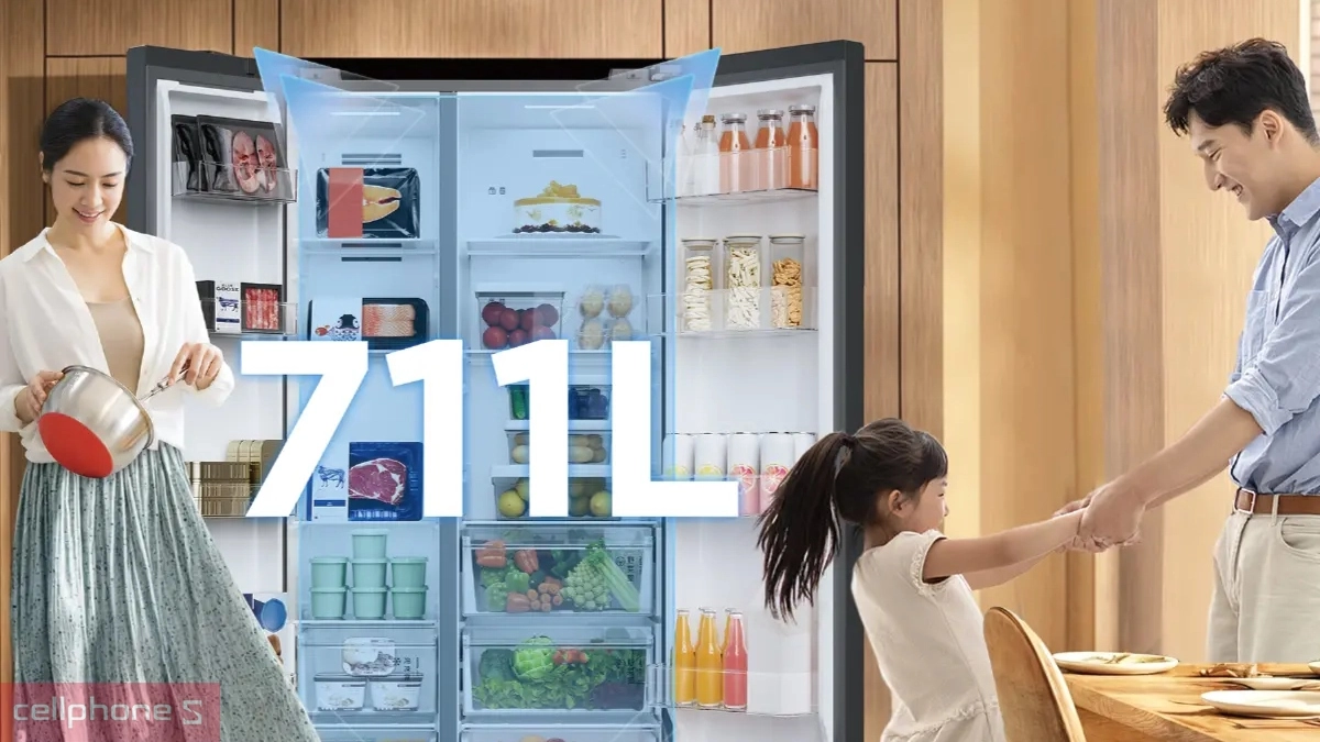 Dung tích tủ lạnh Toshiba Inverter 711 lít Side By Side GR RS910WI PMV 06 MG