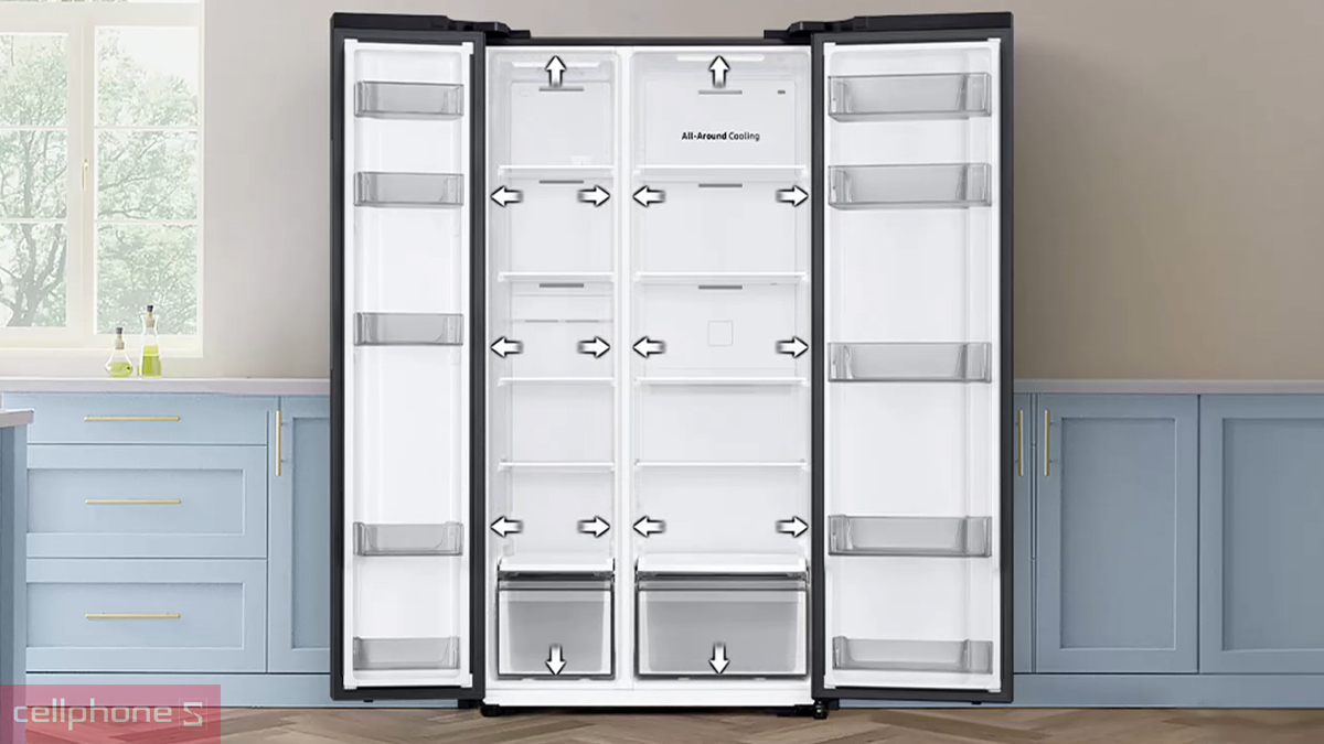 Không gian lưu trữ trên tủ lạnh Samsung Inverter 634 lít Side By Side RS80F65J2BSV