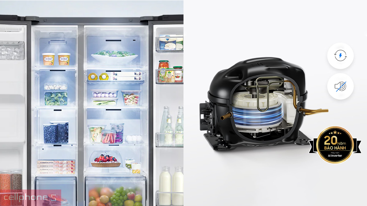 Không gian lưu trữ trong tủ lạnh Samsung Inverter 634 lít Side By Side RS80F65J2BSV