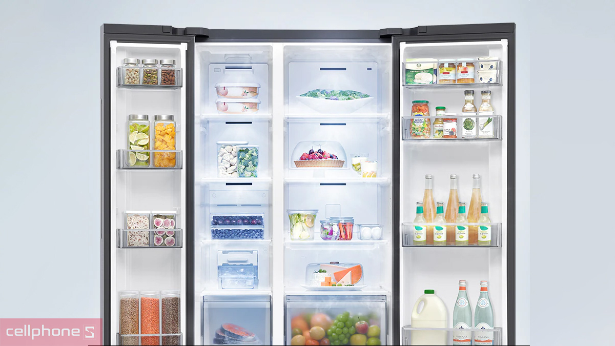 Thiết kế tủ lạnh Samsung Inverter 635 Lít Side By Side (RS70F65K2FSV)