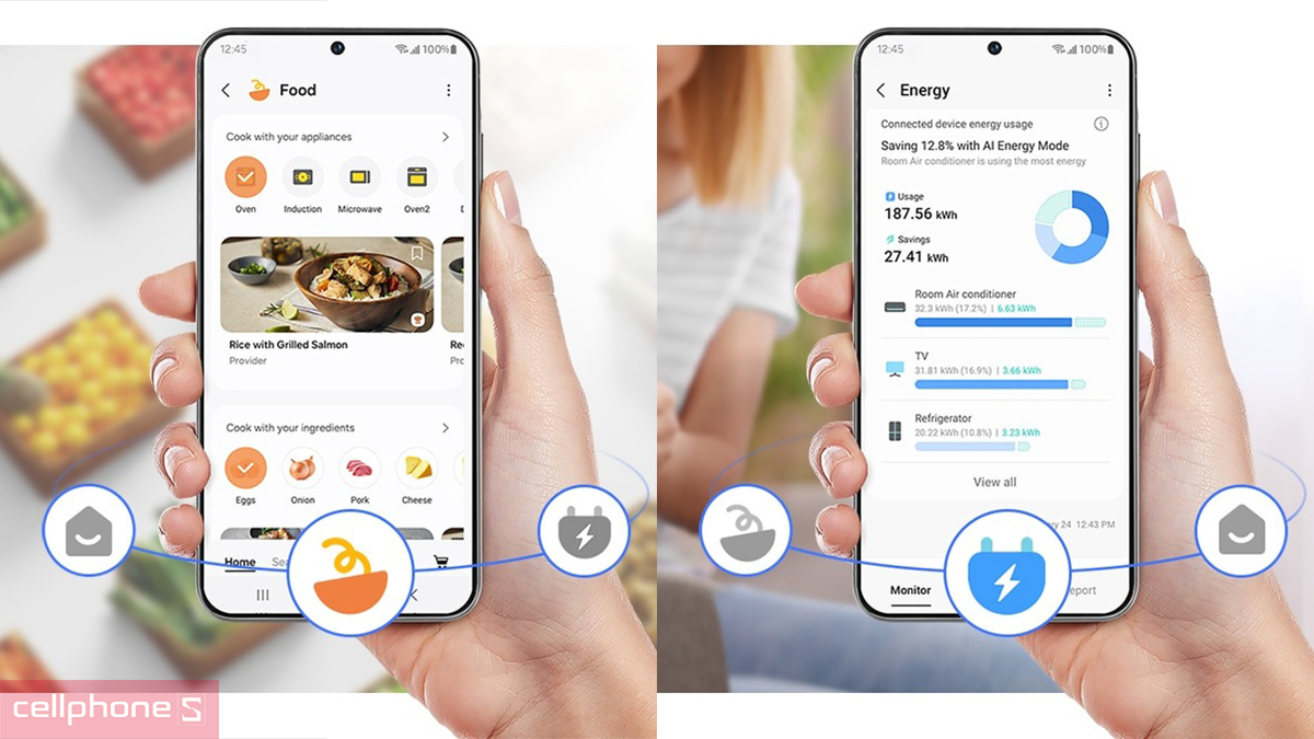 Hướng dẫn kết nối tủ lạnh Samsung Inverter 635 Lít Side By Side (RS70F65K2FSV) với điện thoại