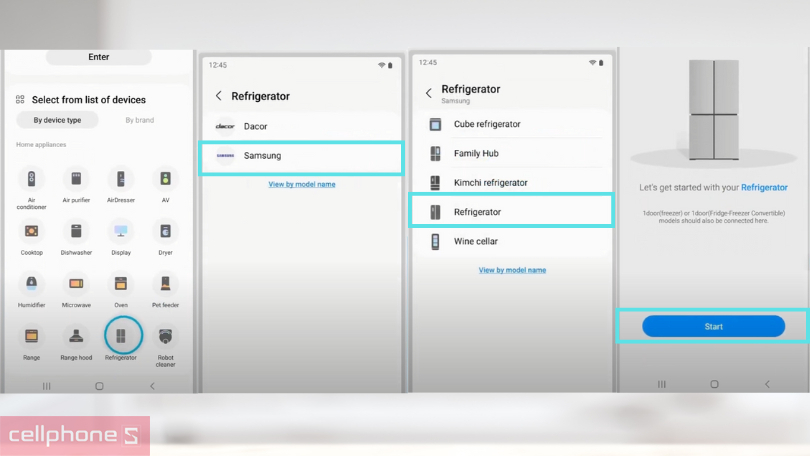Hướng dẫn kết nối tủ lạnh Samsung Inverter Bespoke RT39CB6784C3SV 382 lít với điện thoại