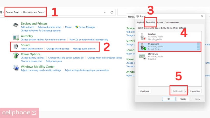 Bước 2: Thiết lập micro trên hệ thống