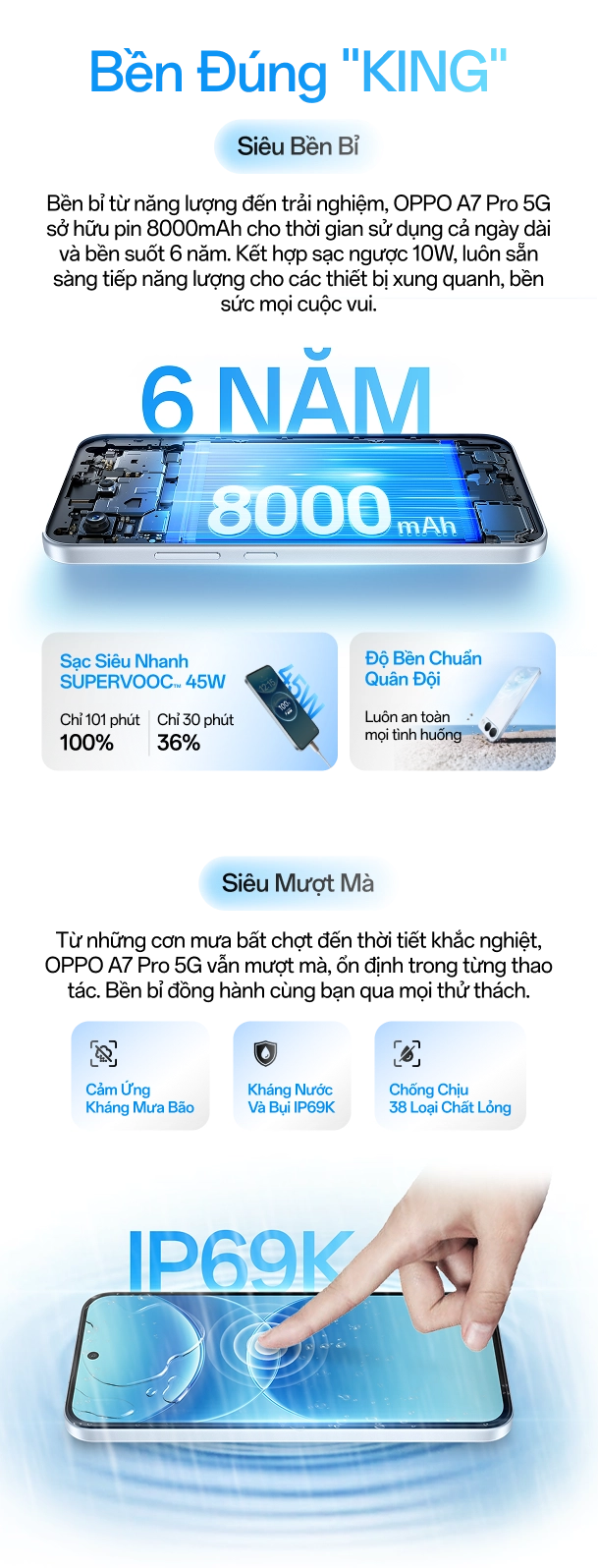Điện thoại OPPO A7 Pro trang bị pin 8000mAh, màn hình AMOLED 120Hz và khả năng kháng nước, bụi IP69K Mobile