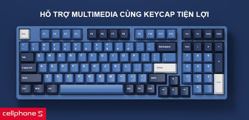 Thiết kế tone xanh độc đáo, bàn phím tối ưu với 98 key