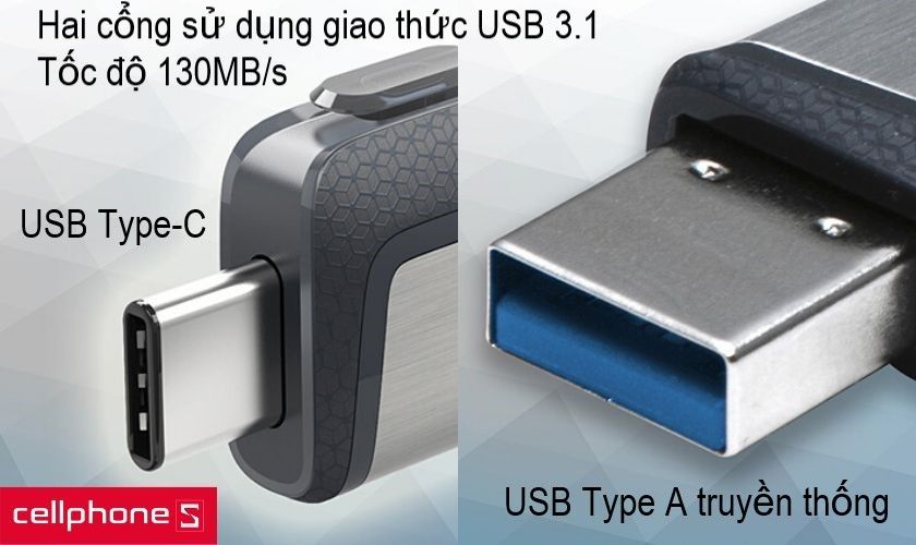 USB OTG 2 trong 1, chuyển từ USB Type A sang Type C cùng tốc độ đọc ghi nhanh 130MB/s