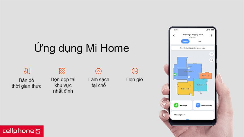 điều khiển Robot hút bụi Xiaomi Mi Robot Vacuum Mop Pro thông qua ứng dụng Mi Home