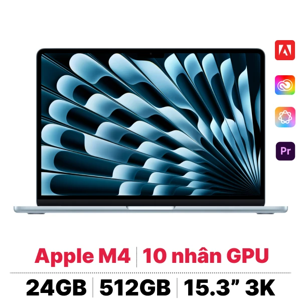 MacBook Air M4 15 inch 2025 10CPU 10GPU 24GB 512GB Sạc 70W | Chính hãng Apple Việt Nam