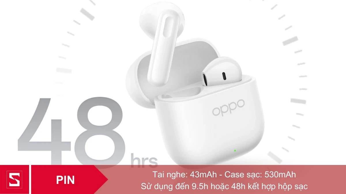 OPPO Enco Buds 3 được trang bị viên pin 43mAh