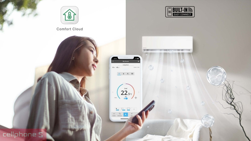 Cách kết nối máy lạnh Panasonic Inverter CU/CS-U12BKH-8 1.5 HP với điện thoại