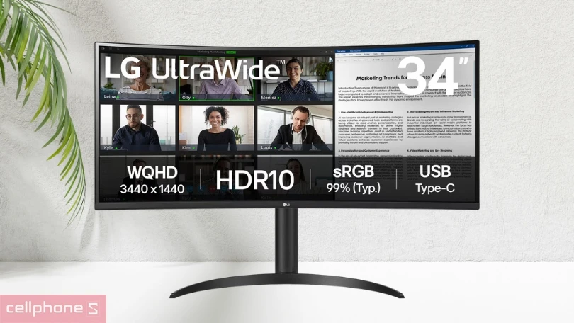 Kết nối trên màn hình LG UltraWide 34WR55QK-B 34 inch