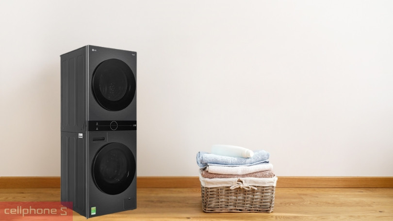 Thiết kế tháp giặt sấy LG bơm nhiệt giặt 14kg - sấy 10kg WT1410NHB