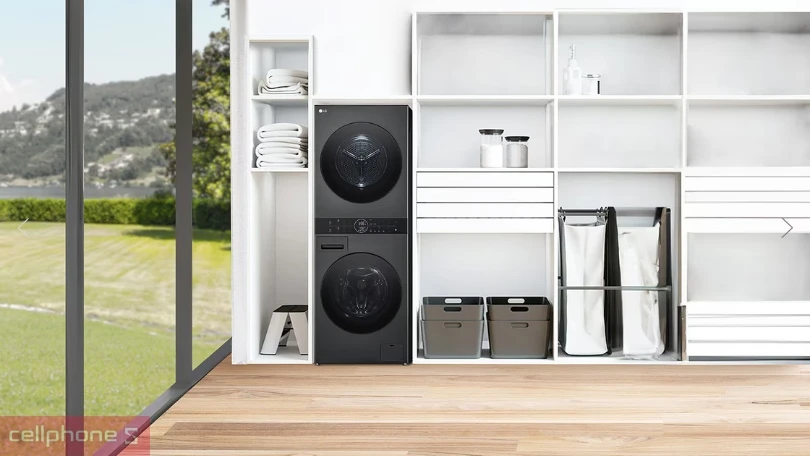 Khối lượng, thiết kế tháp giặt sấy LG bơm nhiệt giặt 14kg - sấy 10kg WT1410NHE