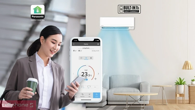 Hướng dẫn kết nối máy lạnh Panasonic Inverter CU/CS PU12AKH-8 1.5 HP với điện thoại