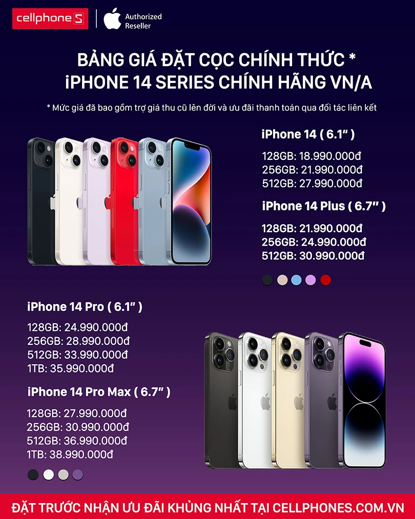 Điện thoại iPhone 14 giá bán bao nhiêu tiền?