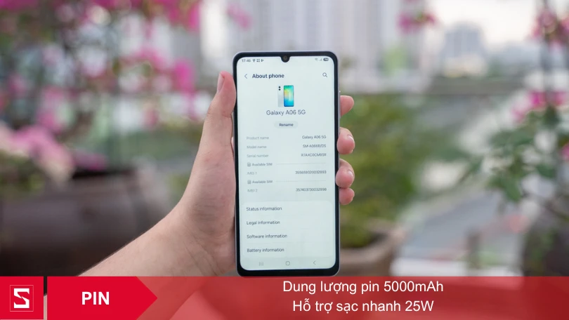 Samsung A06 - Pin 5000mAh, sạc nhanh 25W
