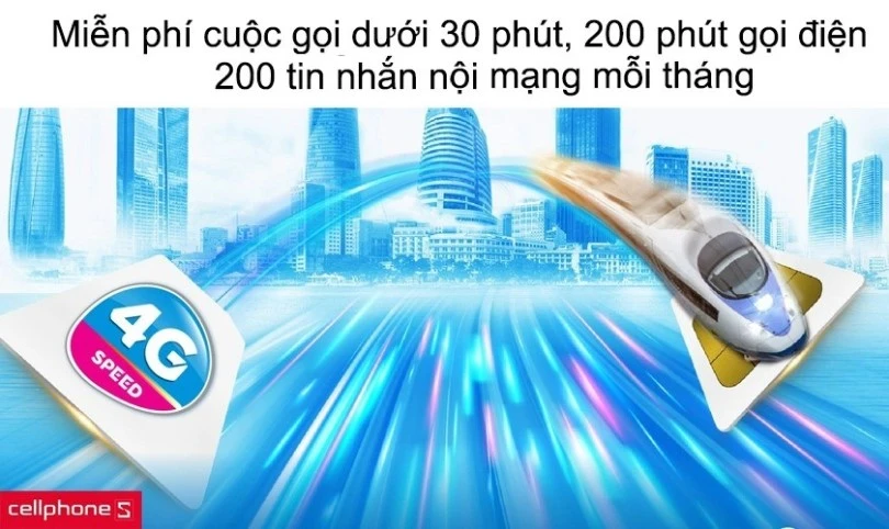 Miễn phí cuộc gọi nội mạng dưới 30 phút, 200 phút gọi điện, 200 tin nhắn ngoại mạng mỗi tháng