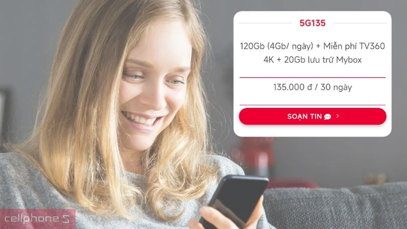 Sim 5G Viettel 5G135 4GB/Ngày (Free TV360 4K, 20GB MyBox)