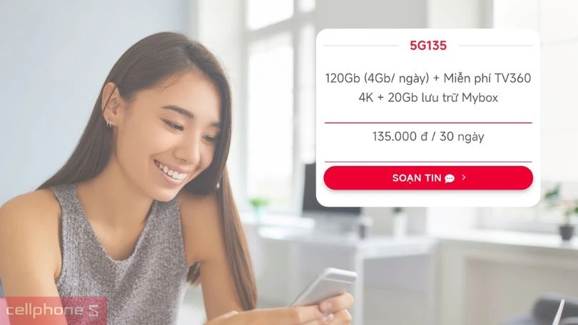 Sim 5G Viettel 5G135 4GB/Ngày (Free TV360 4K, 20GB MyBox)