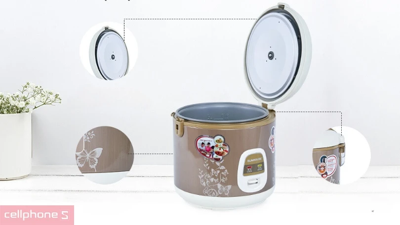 Nồi cơm nắp gài Sunhouse 1.8 lít SHD 8616 - Nấu nhanh chóng, không lo cháy đáy nồi