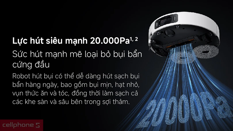 Lực hút robot hút bụi Xiaomi Vacuum Mop 5 Pro