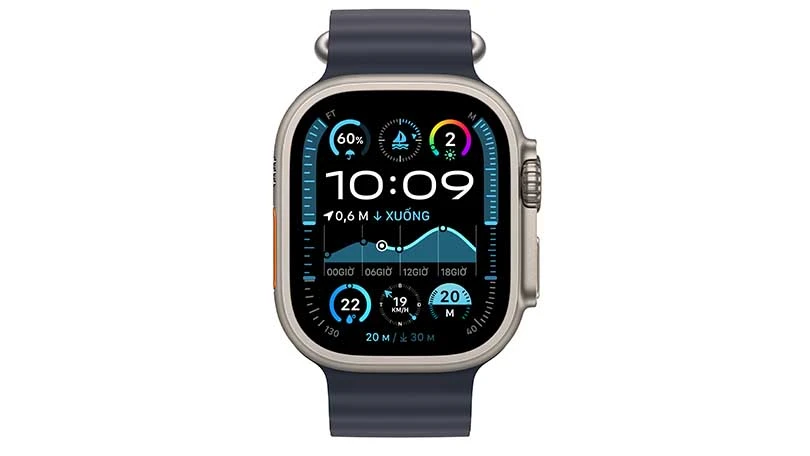 THiết kế Apple Watch Ultra 2 2024 49mm viền Titan đen dây cao su