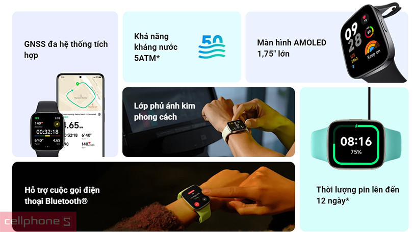 Đồng hồ Xiaomi Redmi Watch 3 - Màn hình lớn, dây đeo nhiều màu sắc