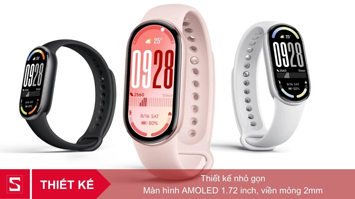 Thiết kế vòng tay thông minh Xiaomi Smart Band 10 nhỏ gọn và có 3 màu bắt mắt