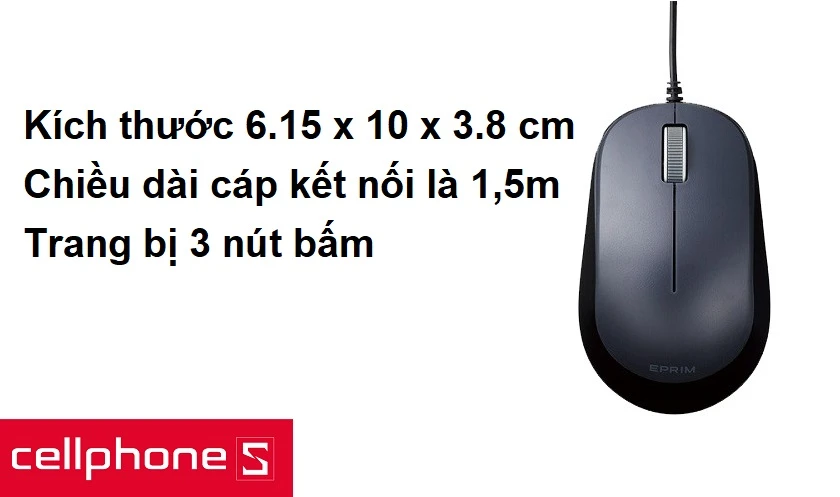 Kích thước 6.15 x 10 x 3.8 cm, chiều dài cáp kết nối là 1,5m